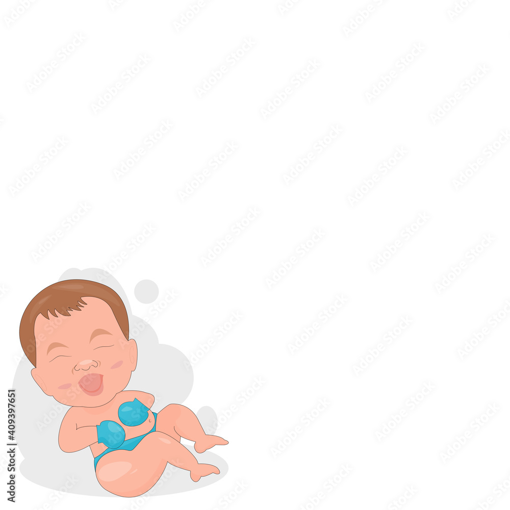 Cartoon cute one kid laughing. First laugh.Happy child.First year baby smile.Newborn child laugh.Cute baby milestone in white background with copy space. Vector illustration flat design. Cartoon cute one kid laughing. First laugh.Happy child.First year baby smile.Newborn child laugh.Cute baby milestone in white background with copy space. Vector illustration flat design.