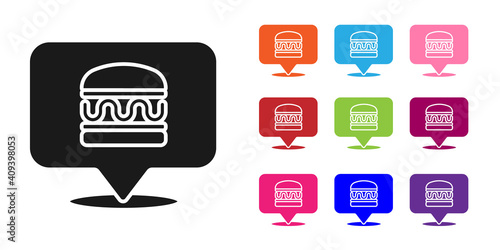 Black Online ordering and burger delivery icon isolated on white background. Set icons colorful. Vector.