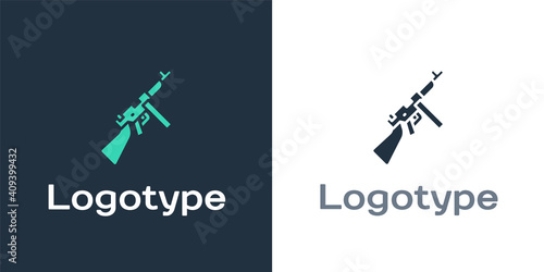 Logotype Thompson tommy submachine gun icon isolated on white background. American submachine gun. Logo design template element. Vector.