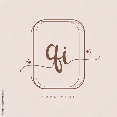 QI Initial handwriting logo. Hand lettering Initials logo branding, Feminine and luxury logo design isolated on elegant background.