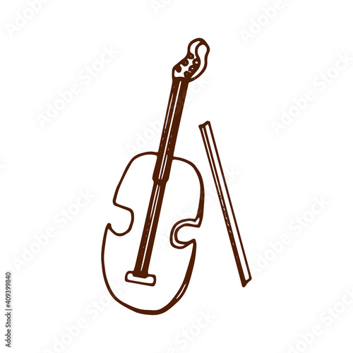 violin vector illustration isolated on white background. stringed instruments icon. hand drawn vector. classic musical instrument. doodle for kids, logo, cover, poster, banner, clipart, sticker. 