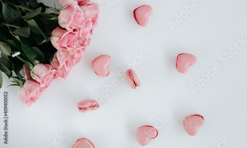 Beautiful gift set Heart shaped macaroon on a white background