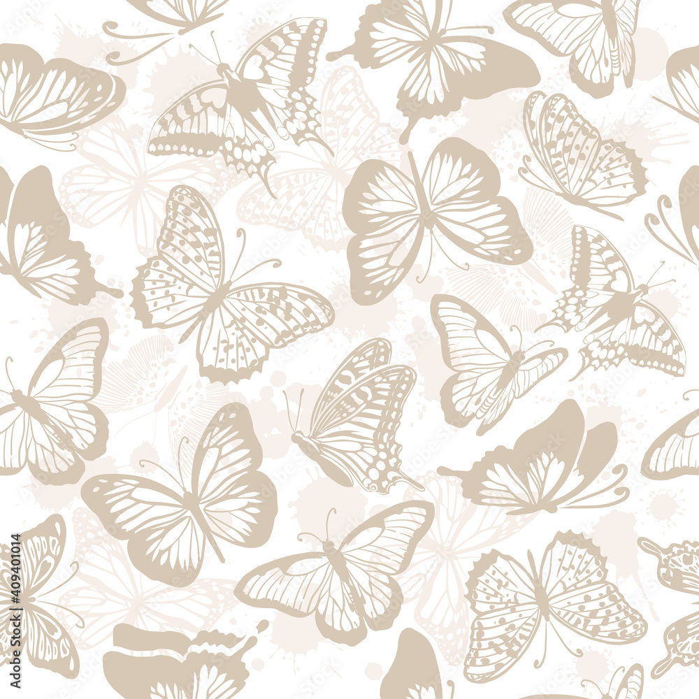 Fototapeta premium A seamless background with butterflies. Vintage background. Vector illustration