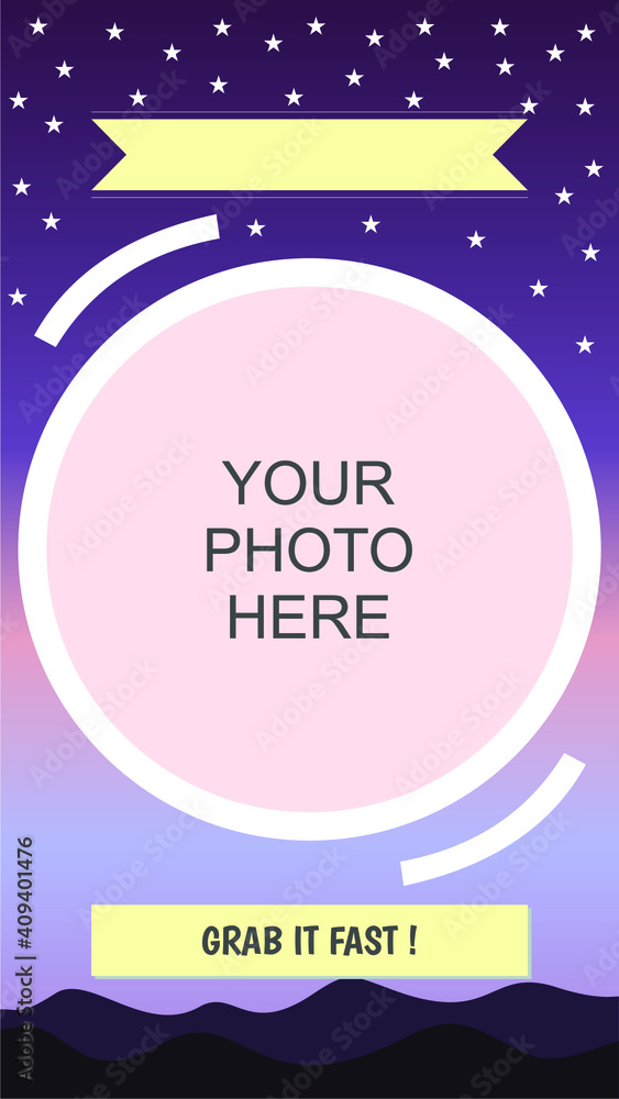 Banner template story for social media, stars, sky, mountain and night concept. Perfect for your brand promotion and increase sales results. vector background