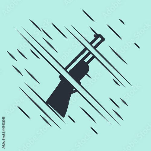 Black Hunting gun icon isolated on green background. Hunting shotgun. Glitch style. Vector.