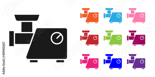 Black Kitchen meat grinder icon isolated on white background. Set icons colorful. Vector.