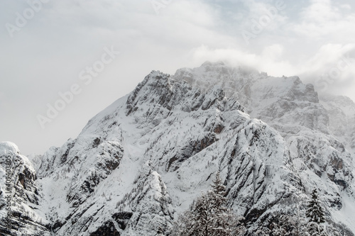 Trekking after a snowfall in the Julian Alps, Friuli-Venezia Giulia, Italy