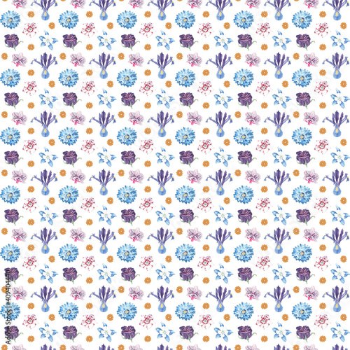 Watercolor seamless pattern with summer flowers. Seamless digital paper, scrapbooking, planner, wallpaper, digital background. Textile design. 