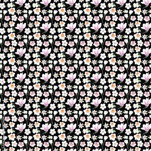 Watercolor seamless pattern with summer flowers. Seamless digital paper, scrapbooking, planner, wallpaper, digital background. Textile design.