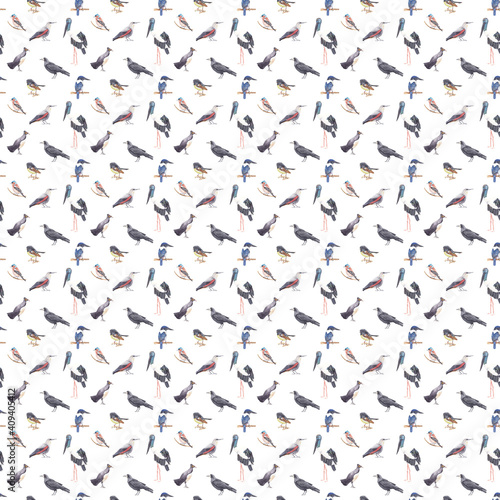 Watercolor seamless patterns with birds High resolution 300 dpi, 4000x4000px great for textile and fabric design, scrapbooking, wall paper, packaging. Watercolor texture, background, backdrop