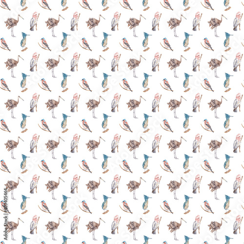 Watercolor seamless patterns with birds High resolution 300 dpi, 4000x4000px great for textile and fabric design, scrapbooking, wall paper, packaging. Watercolor texture, background, backdrop