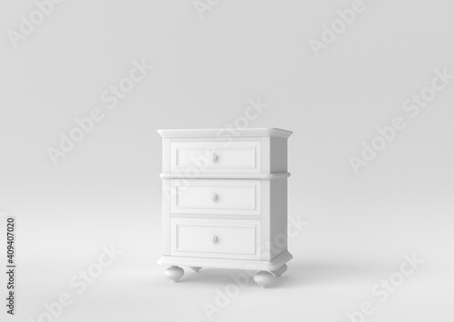 Elegant White Chest of drawers on white background. minimal concept idea. monochrome. 3d render.