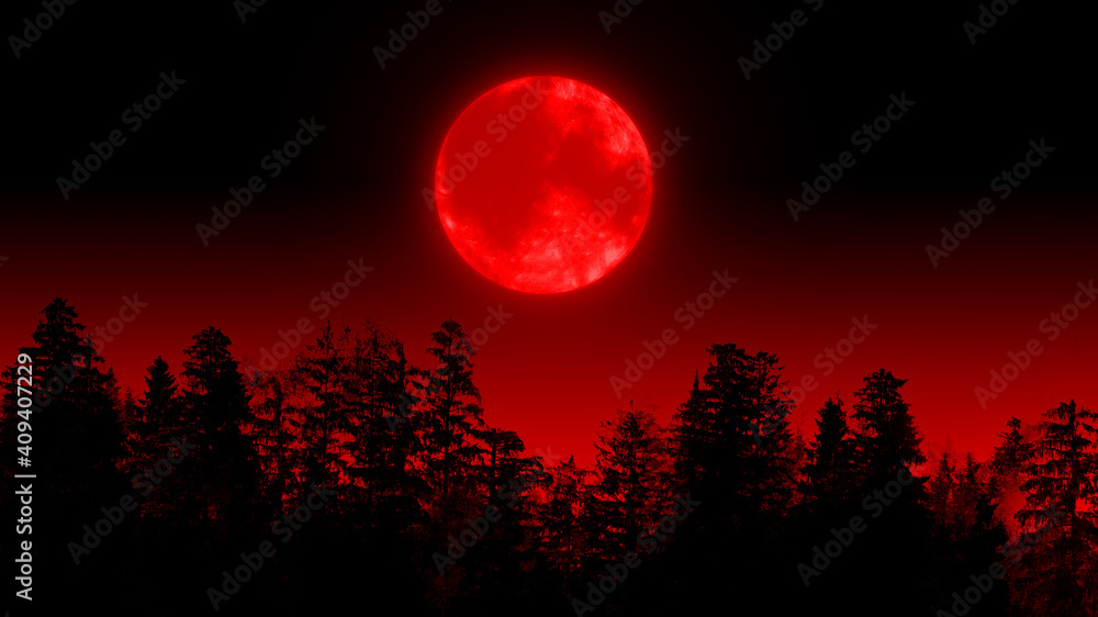 붉은 달이 뜬 숲 이미지