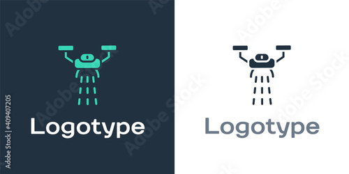 Logotype Smart farm with drone control for seed planting icon isolated on white background. Innovation technology for agricultural company. Logo design template element. Vector.