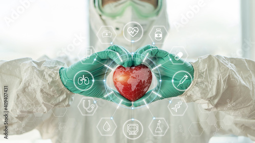 Fotografia Medical technology, global health tech and world heart health day concept with c