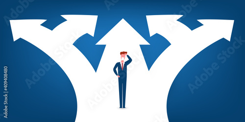 Choose the Right Direction to Go Forward -  Forks in the Road, Many Alternative Ways - Business Decision Design Concept with Businessman - EPS10 Vector Illustration