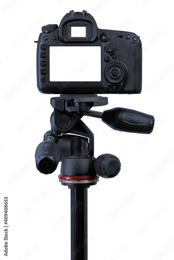 Digital single-lens reflex camera isolated on white background