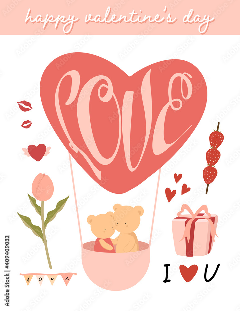 Cute valentine's day elements set Vector