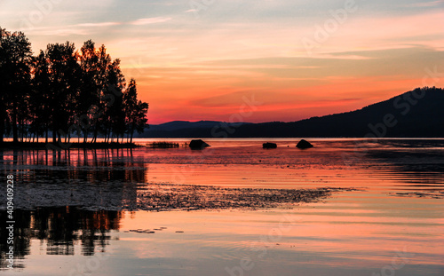 sunset over the lake