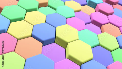 Abstract 3D honeycomb geometric background, colorful hexagons mosaic, render illustration.
