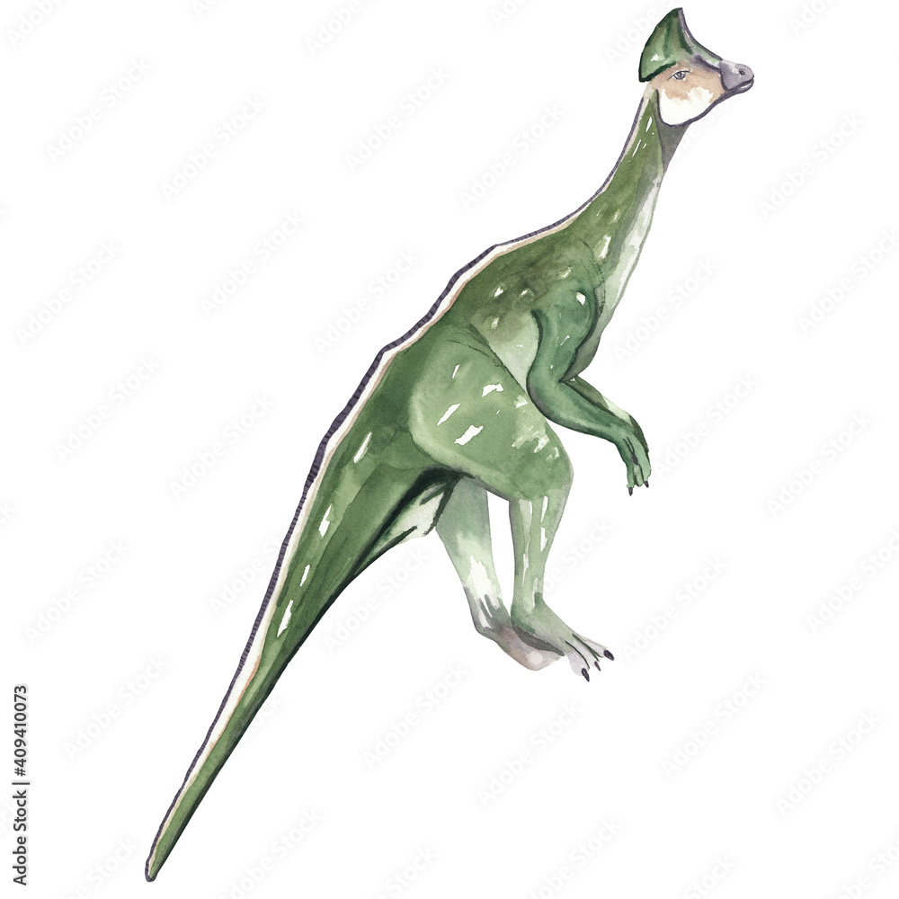 Obraz premium Watercolor dinosaur illustration Cute dino High resolution hand painted artwork. Watercolor animal isolated on white Baby shower, nursery, kids, card, invitation.
