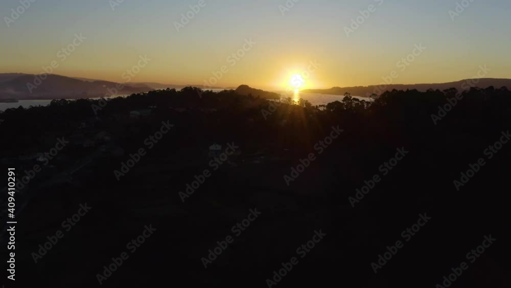 aerial view of sunset of the pontevedra estuary aerial view of sunset of the pontevedra estuary
