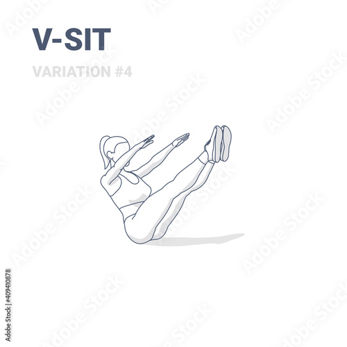 Navasana Woman Home Workout Exercise Guide Outline Illustration Concept of V-Sit or Boat Girl Yoga Pose