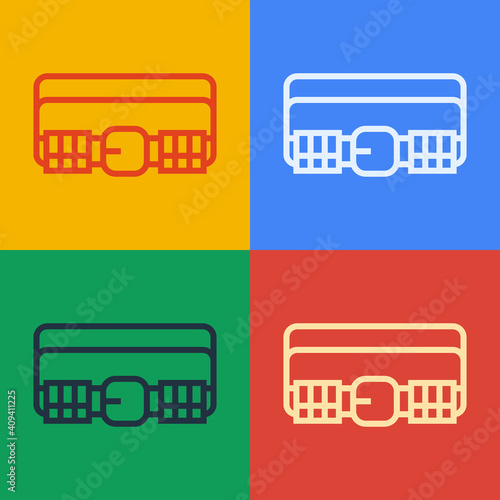 Pop art line Hunting cartridge belt with cartridges icon isolated on color background. Bandolier sign. Hunter equipment, armament. Vector.