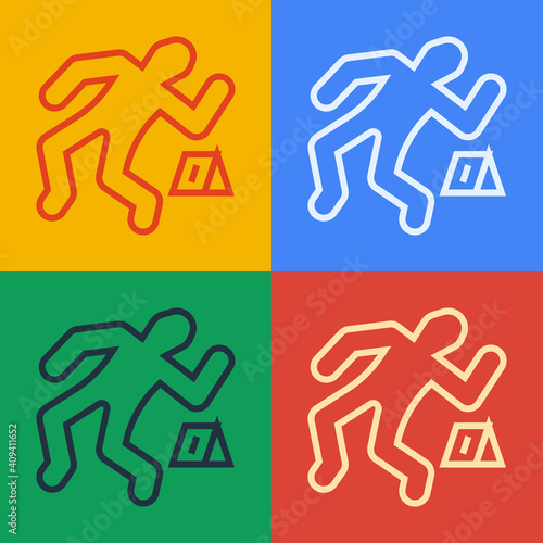 Pop art line Crime scene icon isolated on color background. Vector.