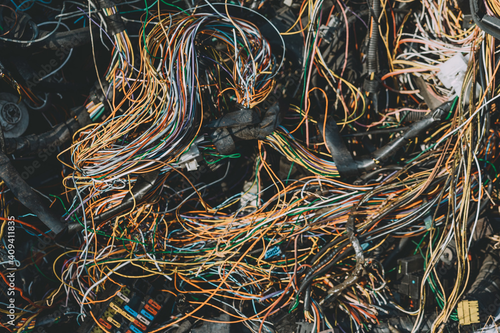 Picture of a used wiring harness waiting for recycling. Picture of a used wiring harness waiting for recycling.