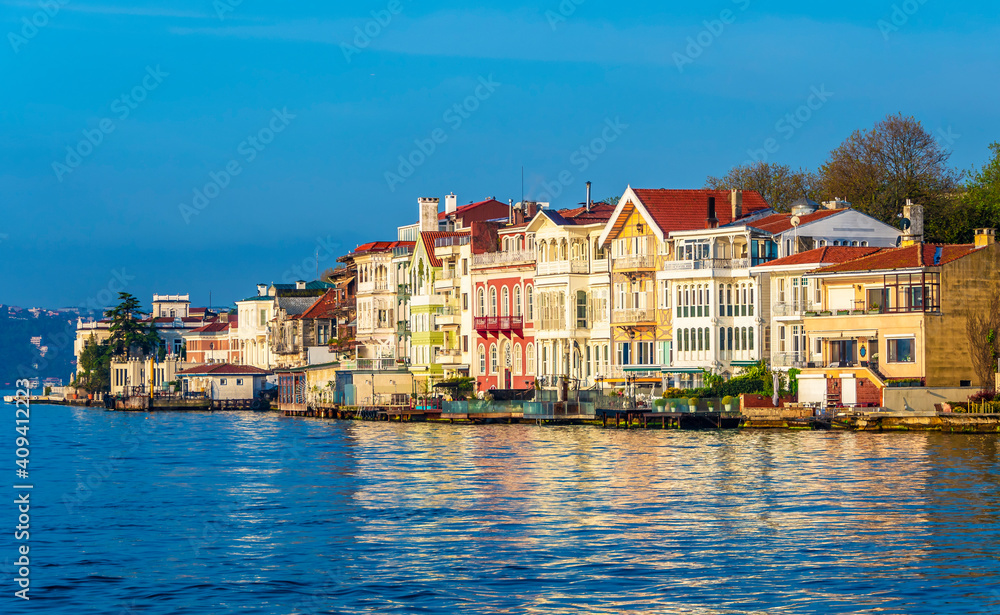 View of the first raw of the old finest Ottoman era waterfront houses in Istanbul