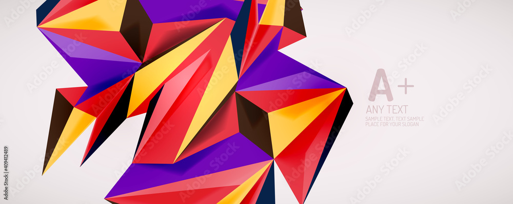 Vector triangle geometric backgrounds. Low poly 3d shape on light backdrop. Vector illustration for covers, banners, flyers and posters and other designs Vector triangle geometric backgrounds. Low poly 3d shape on light backdrop. Vector illustration for covers, banners, flyers and posters and other designs