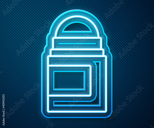 Glowing neon line Antiperspirant deodorant roll icon isolated on blue background. Cosmetic for body hygiene. Vector.
