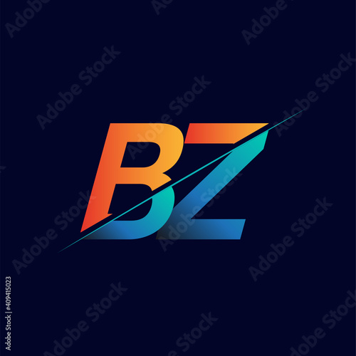 BZ initial logo company name colored blue and orange, Simple and Modern Logo Design.