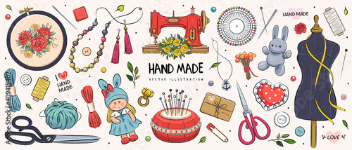 Hand drawn sketch handmade set. Vector illustration