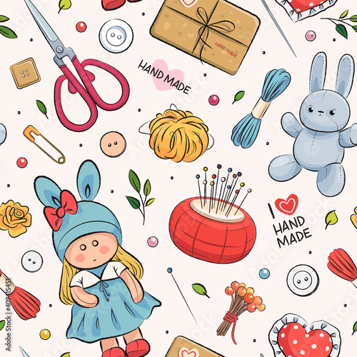 Seamless pattern with handmade elements