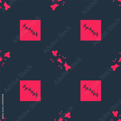 Set Scar with suture and Human broken bone on seamless pattern. Vector.
