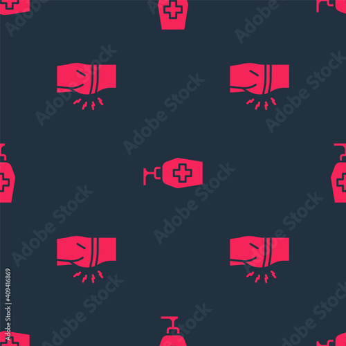 Set Abdominal bloating and Liquid antibacterial soap on seamless pattern. Vector.