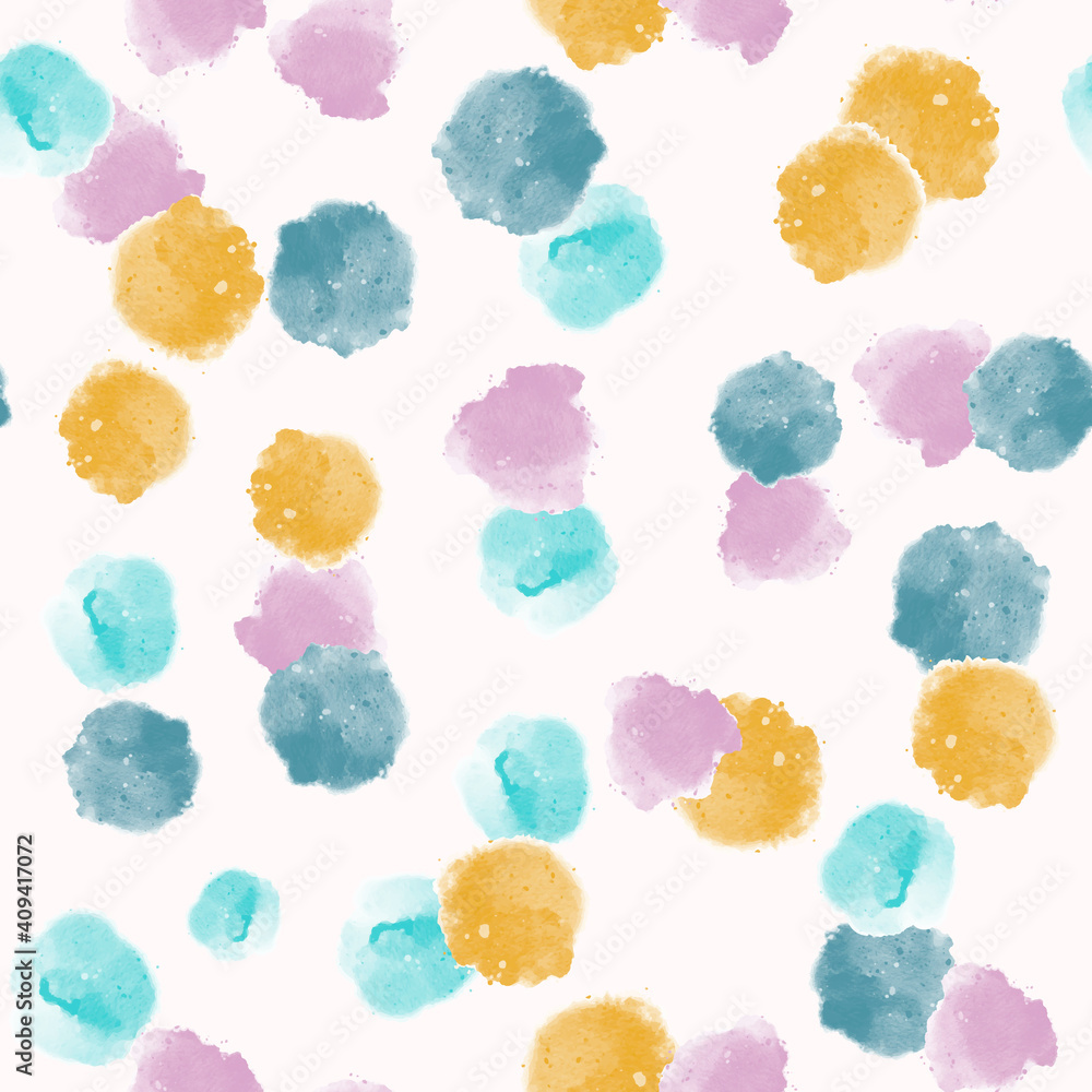 Colorful seamless pattern, background, header, collage with different watercolor shapes. Vector illustration. Trendy colors