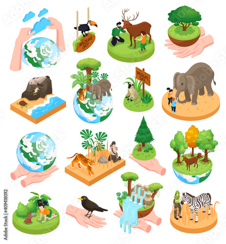 World Wildlife Day Isometric Set