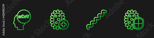 Set line Virus, Corona virus 2019-nCoV, Positive and Shield protecting from. Gradient color icons. Vector.