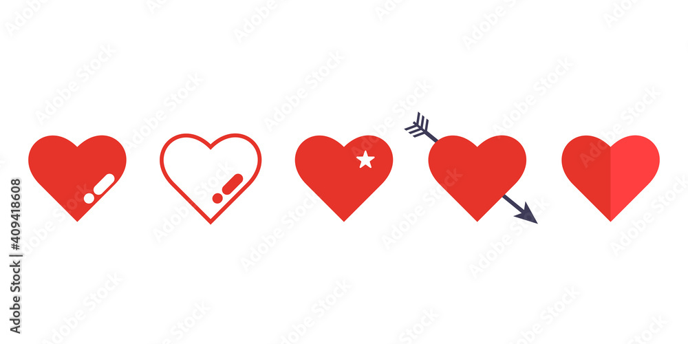 Heart icons set. Simple shapes. vector illustration in flat style