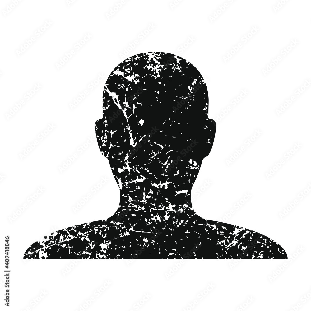 Human head shape vector icon. Grunge texture. Person profile silhouette ...