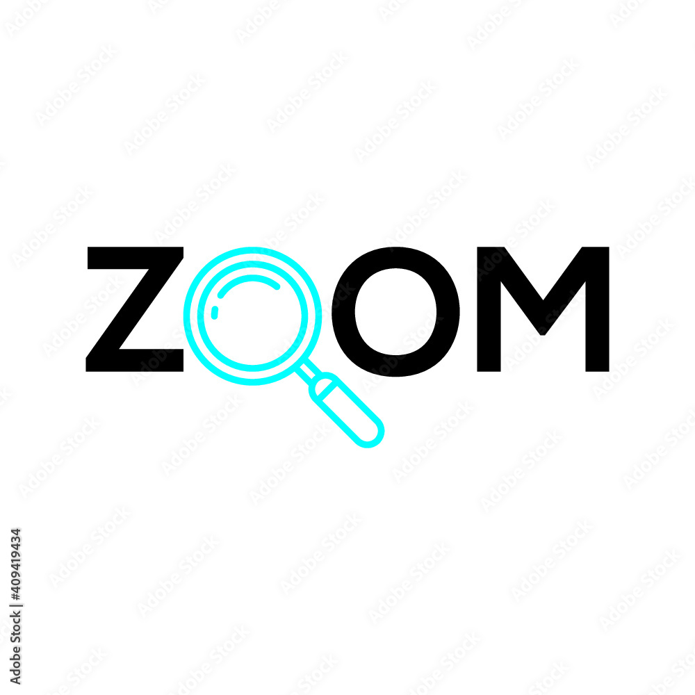 Zoom icon with letters. Magnifying glass is separate object