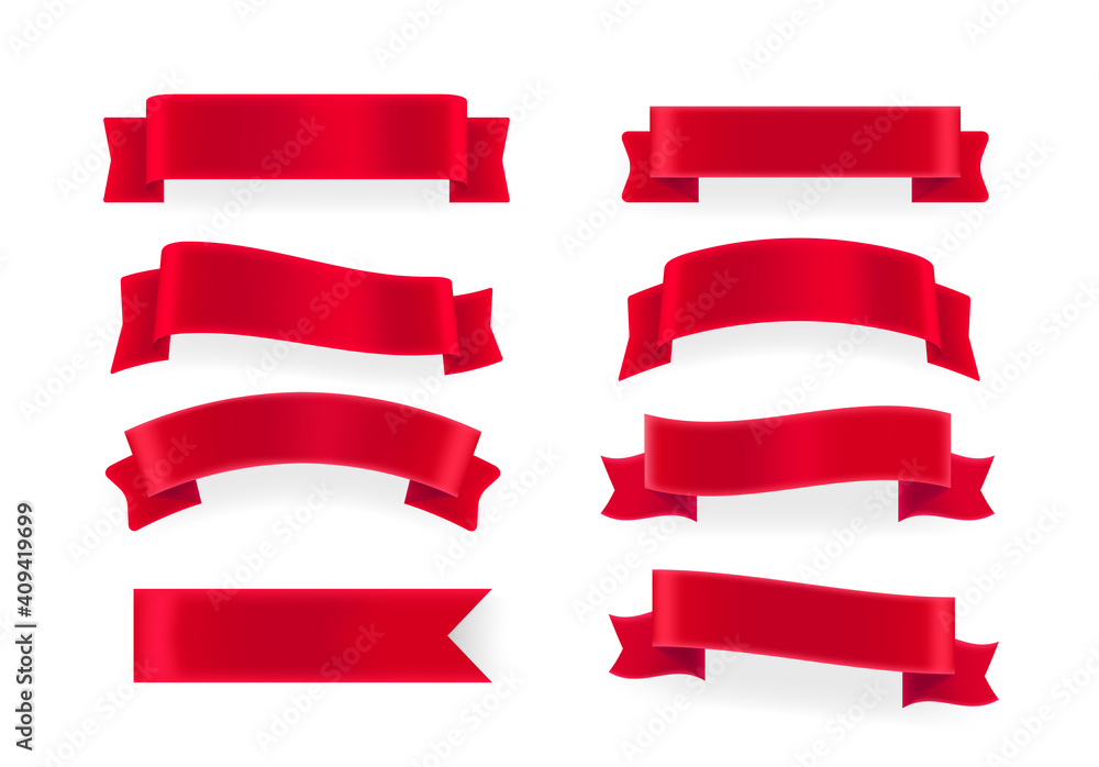 Red shining vector banners. Elements isolated on white background