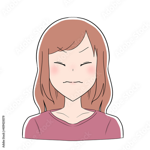 ピンクの私服を着た女性　恥ずかしい　表情
