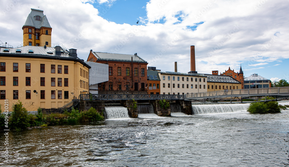 industrial landscape with waterfalls