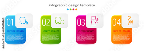 Set line Vomiting man, Man coughing, Abdominal bloating and Liquid antibacterial soap. Business infographic template. Vector.