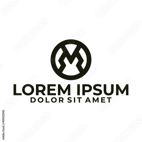 Initial letter MV or VM logo template with modern geometric japanese kamon line art illustration in flat design monogram symbol