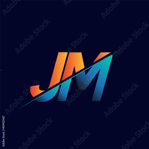 JM initial logo company name colored blue and orange, Simple and Modern Logo Design.